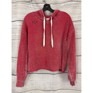 Colsie Red Distressed Cropped Hoodie With Drawstrings & Holes Size L